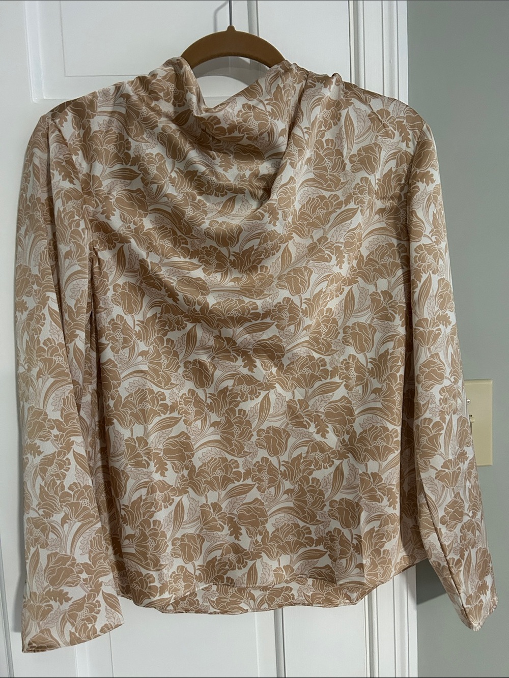 Ann Taylor Cream and Beige Floral Draped Neck Blouse NWT